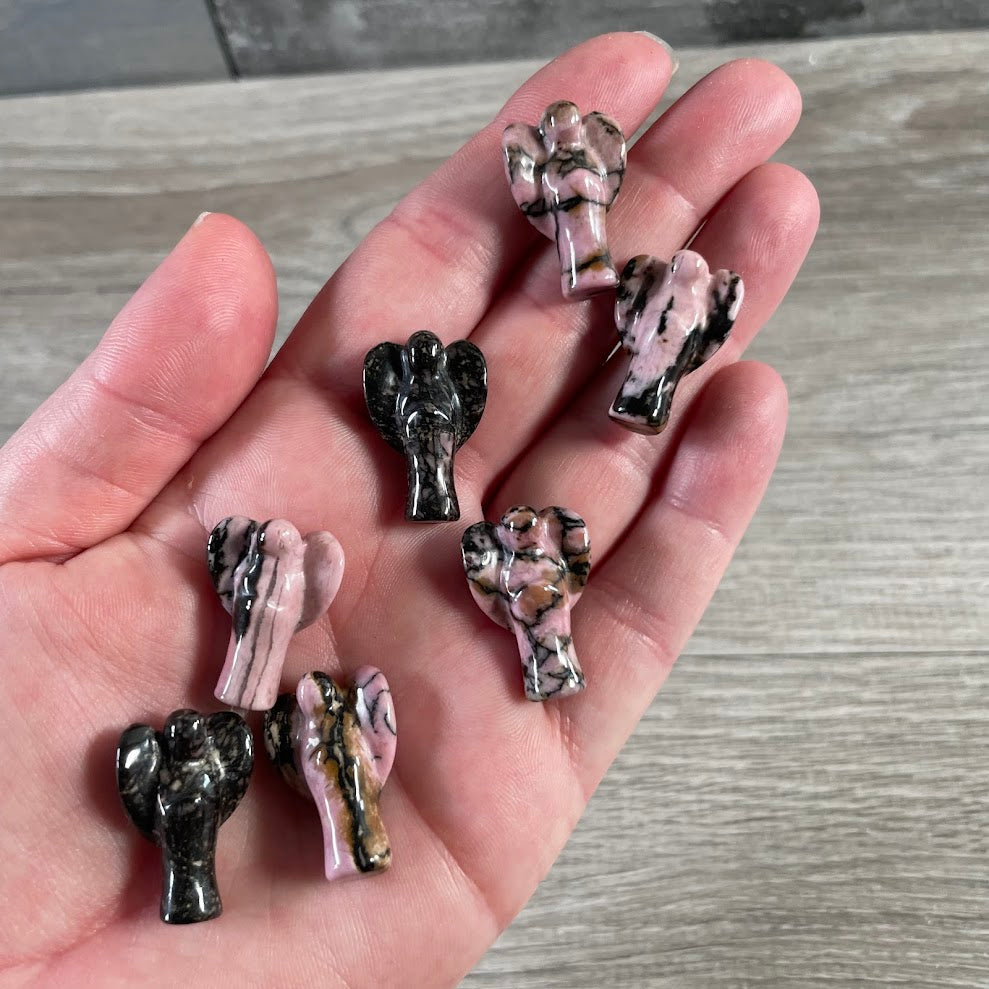 Rhodonite small crystal guardian angels for meditation, Reiki, and altar décor
