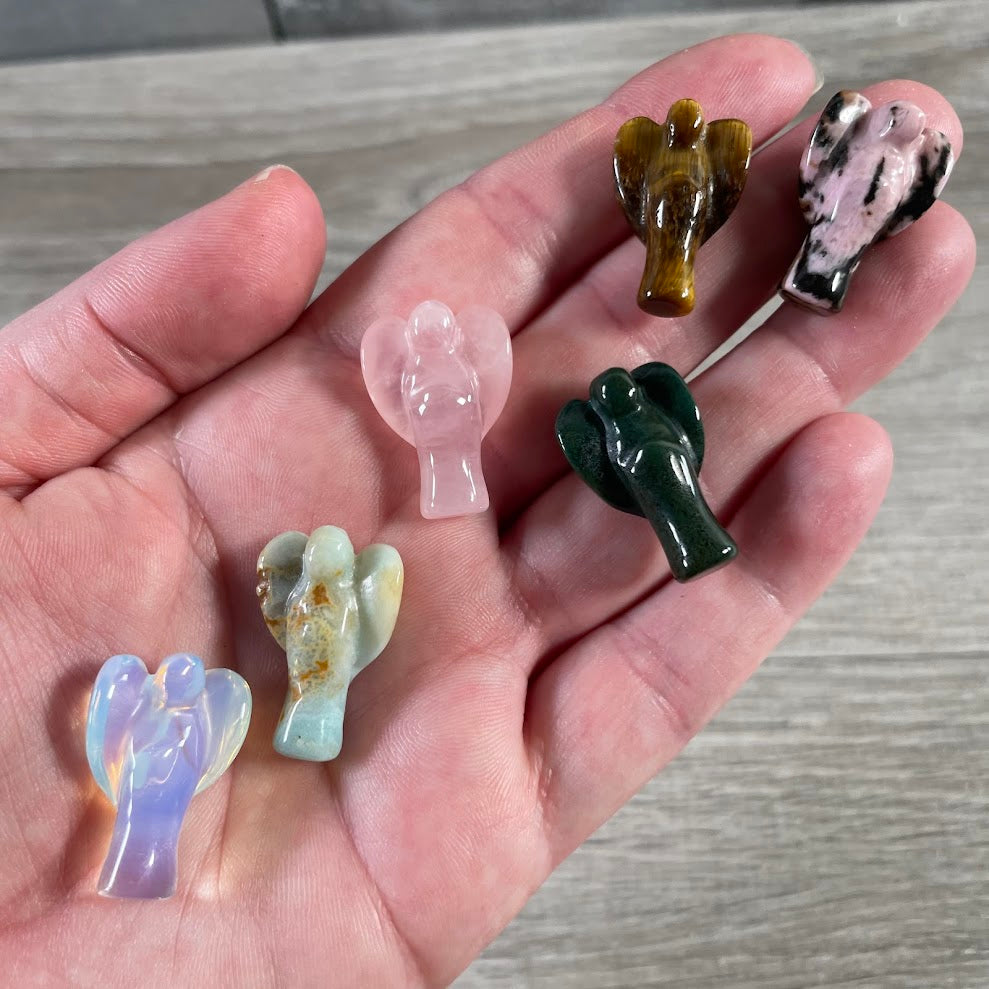 Assorted Small gemstone angel figurines for spiritual gifts and crystal shops