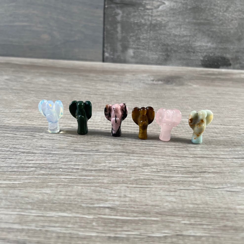 Small Gemstone Angel Figurines | Mini Crystal Guardian Angels for Gifts, Spiritual Décor