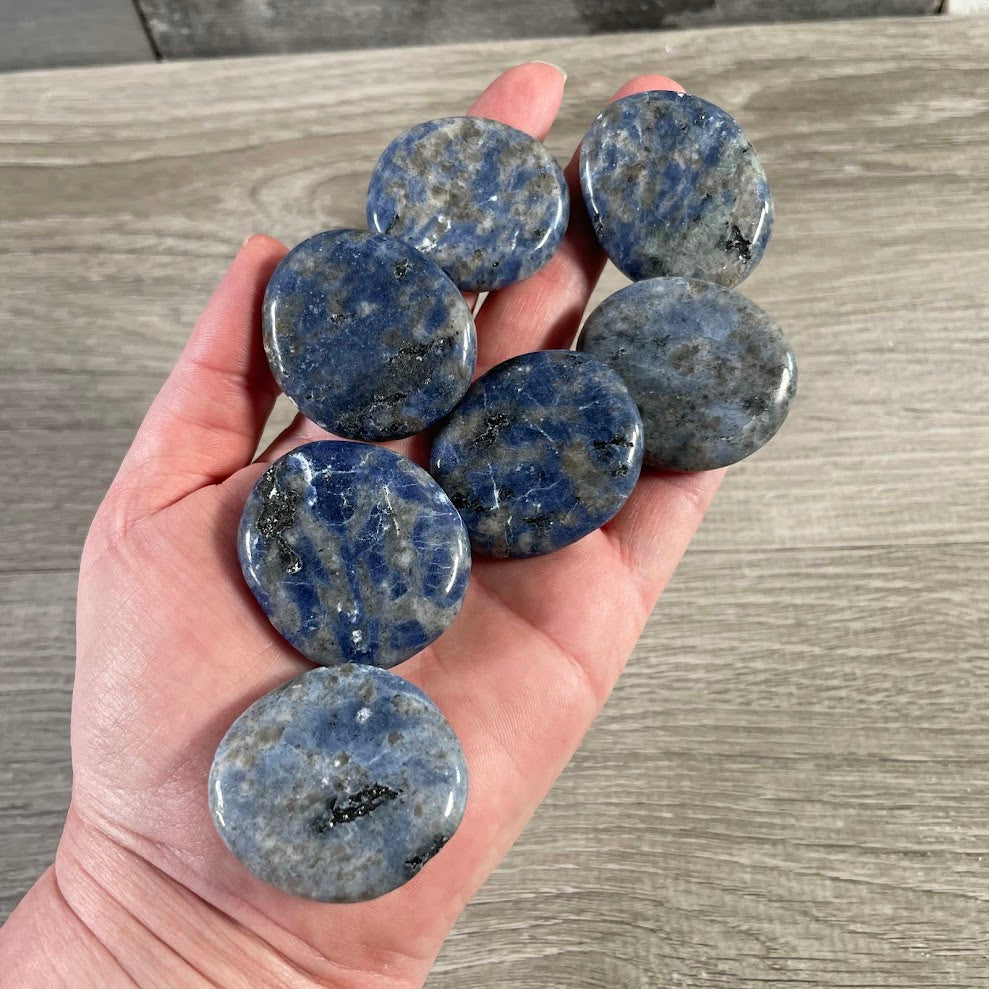 sodalite natural gemstone flat disks for metaphysical store inventory