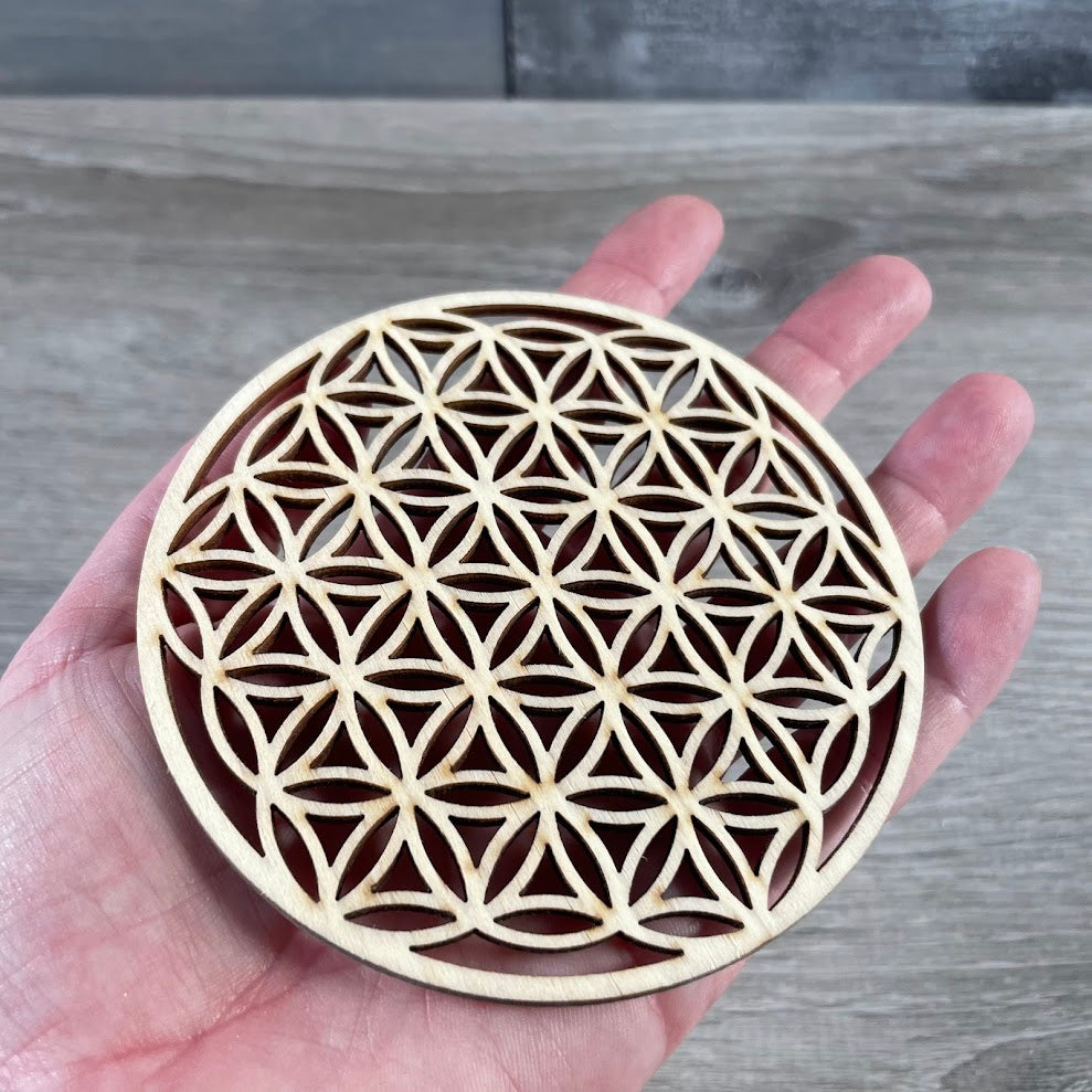 Wood Crystal Grid Plate for – Sacred Display for Crystals