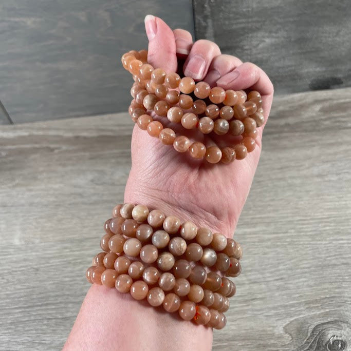 Peach moonstone natural crystal beaded bracelet