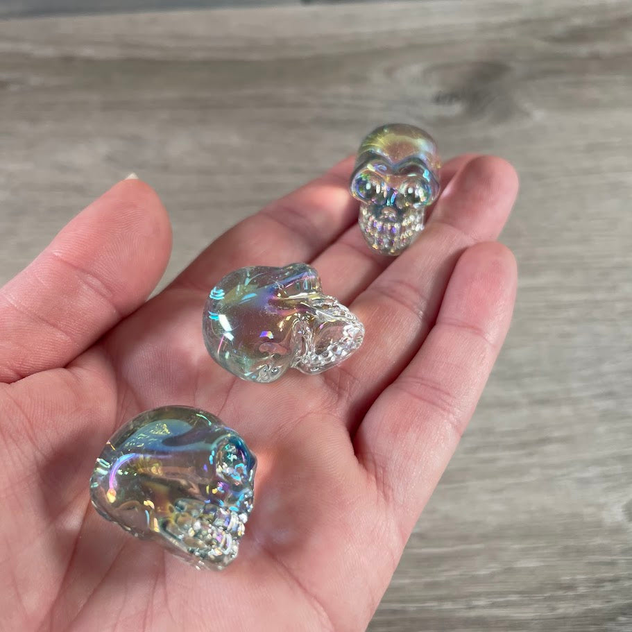 Iridescent Aura Electroplated Glass Skulls - Wholesale Decor
