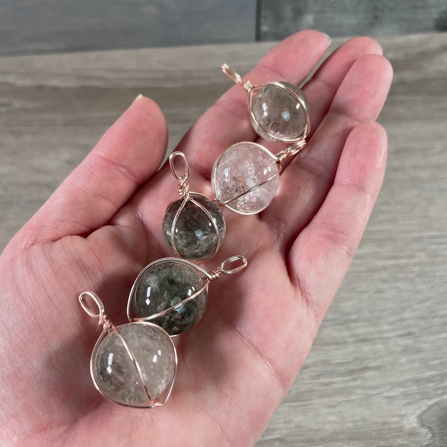 Handcrafted wire-wrapped Chlorite Quartz crystal necklace for resale