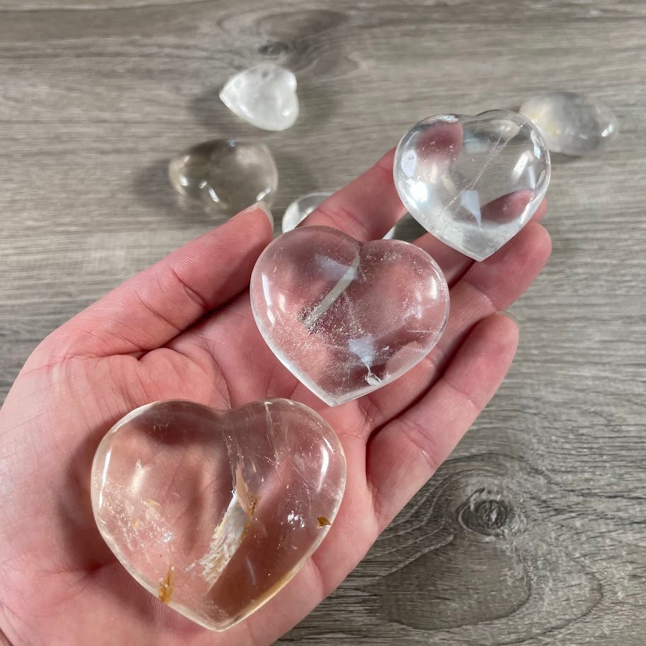 Bulk Clear Quartz puffy hearts for wholesale gift stores