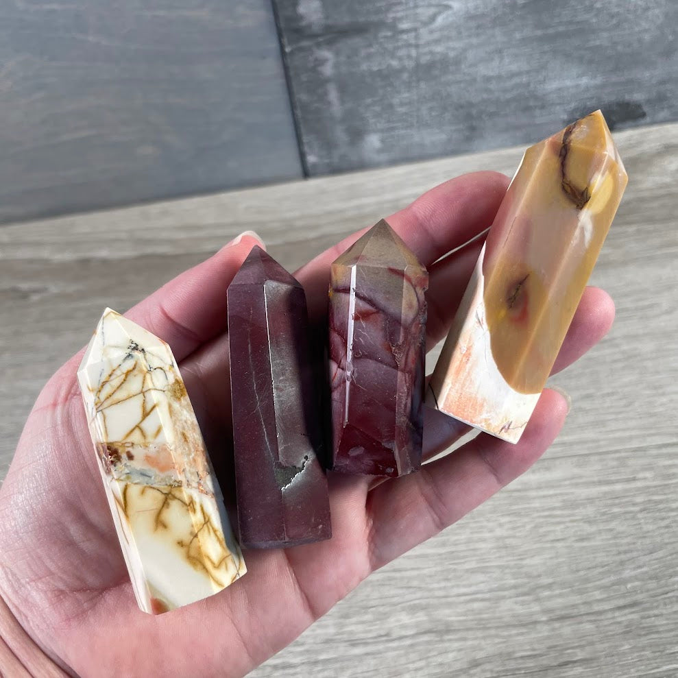 mookaite crystal obelisk for chakra healing and balance