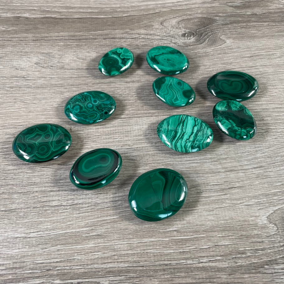 Malachite worry stone with vivid green patterns wholesale
