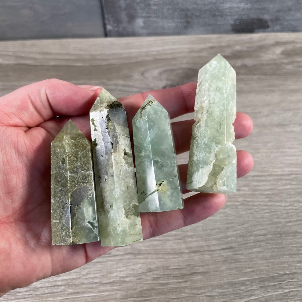 prehnite crystal point obelisk for reiki healing