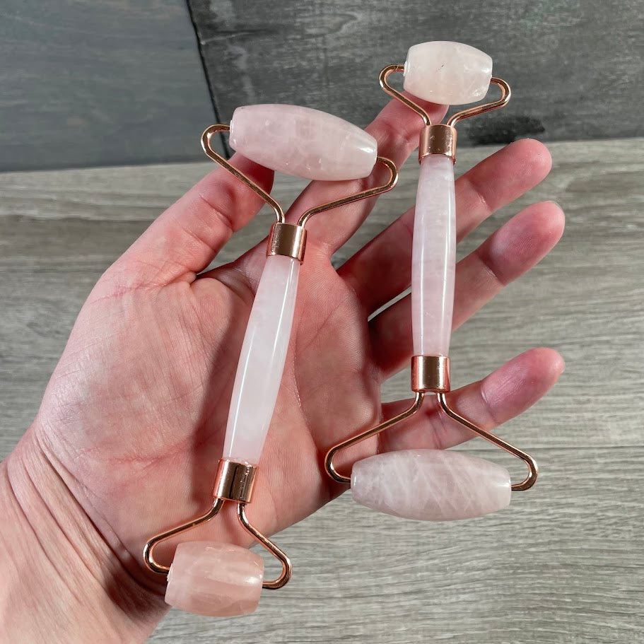 Bulk rose quartz skincare rollers for spa retail and gift shops