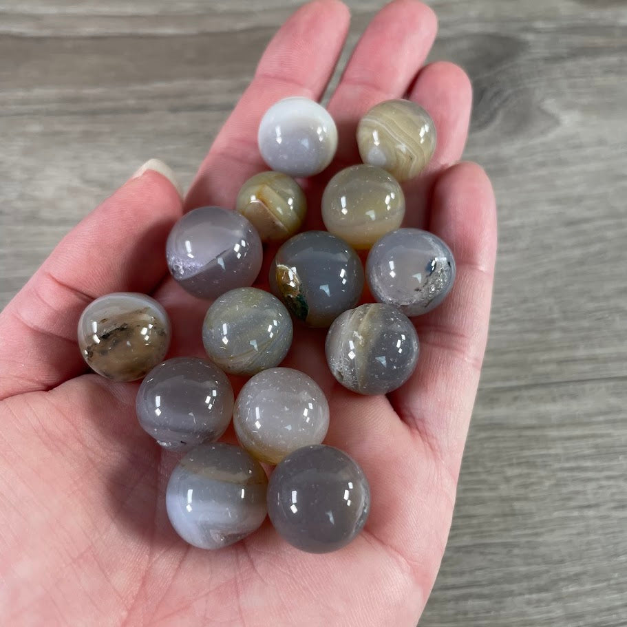 Botswana Agate Sphere about 16 mm Sold by the 9 oz Lot