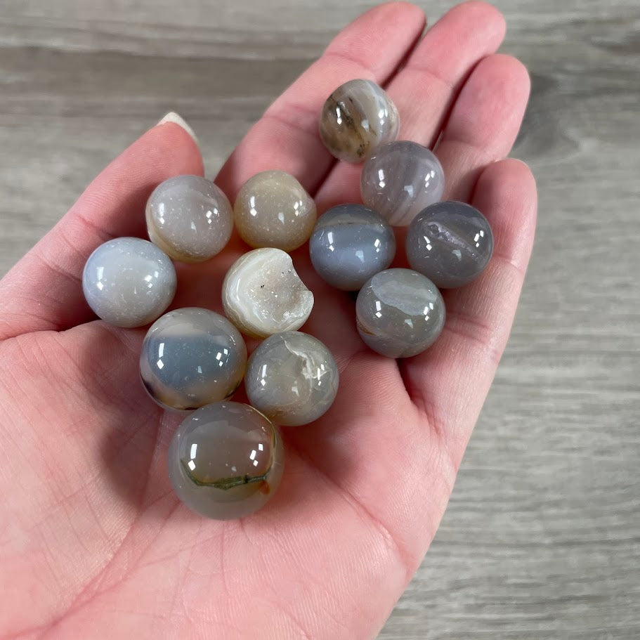 Botswana Agate Sphere about 16 mm Sold by the 9 oz Lot