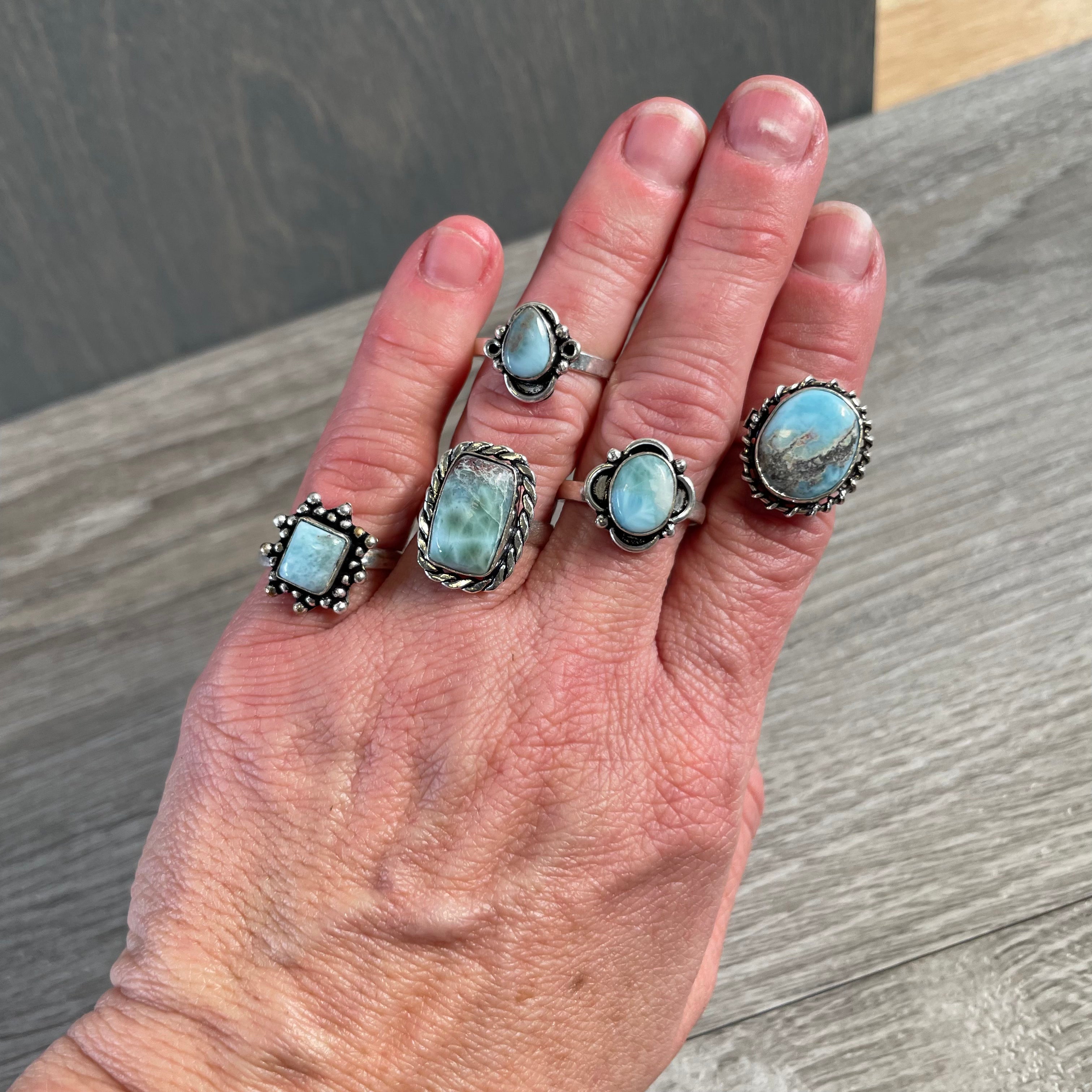 Larimar pot metal wholesale crystal rings