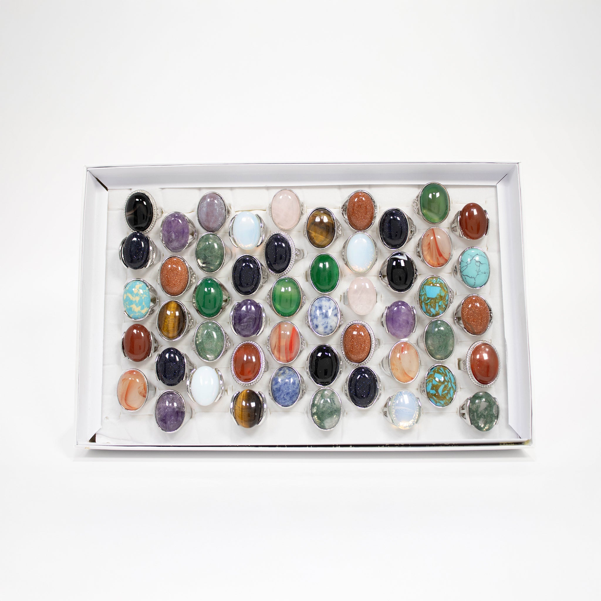 Gemstone Rings Assortment – 100 or 50 Mixed Stone Rings