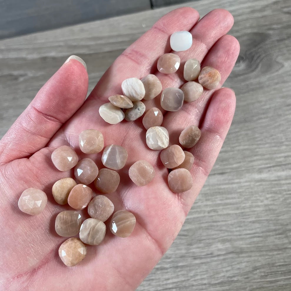 Moonstone bulk square crystal cabochons with faceted polished gemstone finish