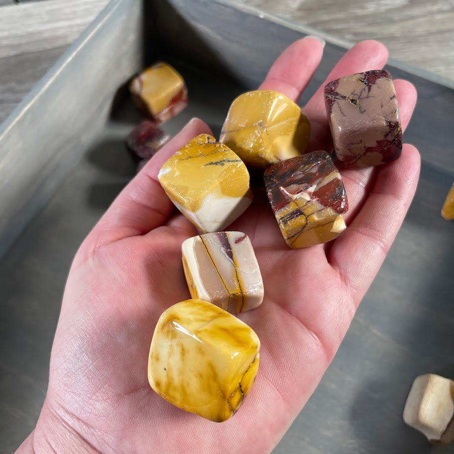 Natural Australian Mookaite Jasper stones in bulk gemstone assortment