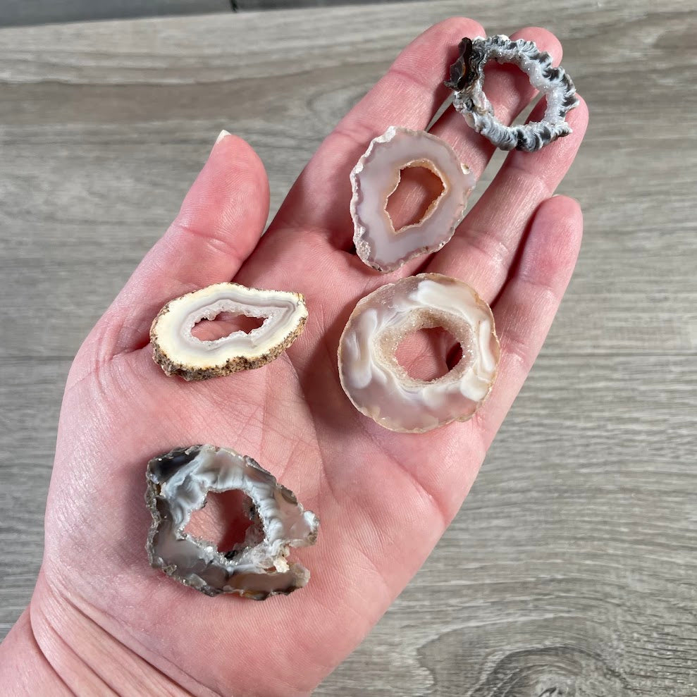 Assorted natural Oco geode crystal specimens for retail displays