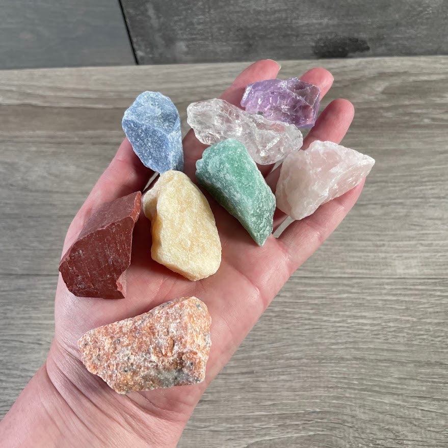 Natural rough gemstone chakra set for crystal grids, altars, and spiritual supplies