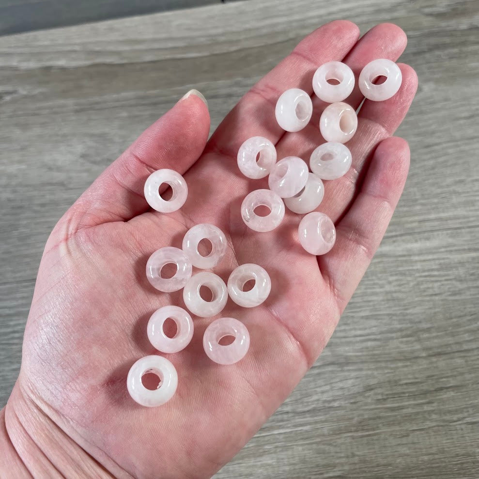 Rose Quartz Round guru bead with large hole for bracelets necklaces and tassel jewelry