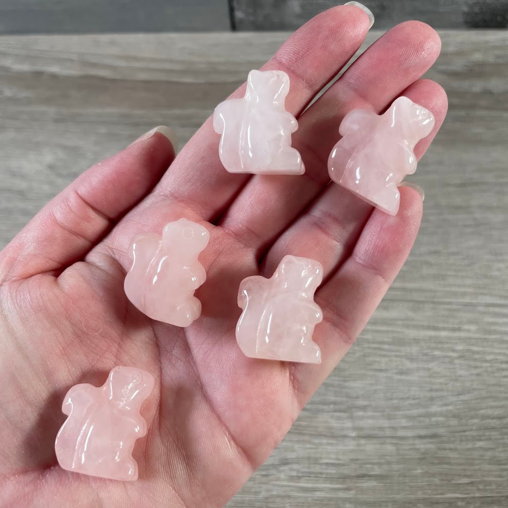 Rose Quartz carved crystal squirrel animals for wholesale crystal shops