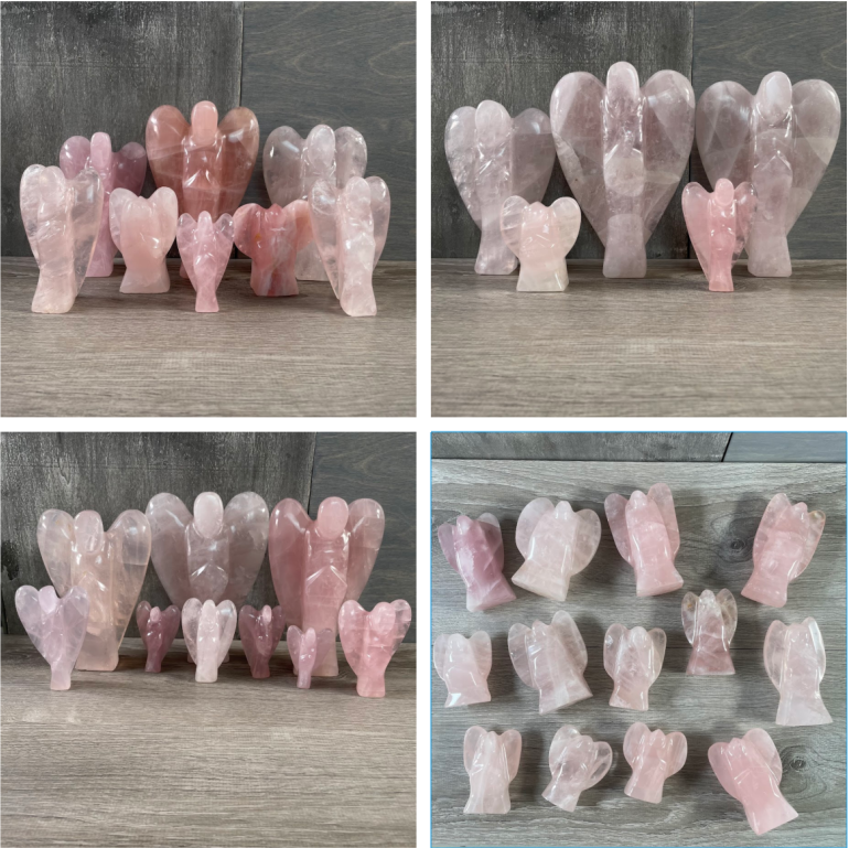 Rose Quartz angel figurines from Madagascar wholesale