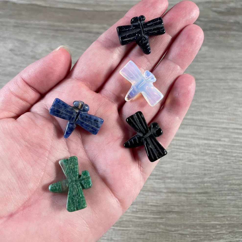 Wholesale assorted gemstone dragonfly carvings for crystal shops