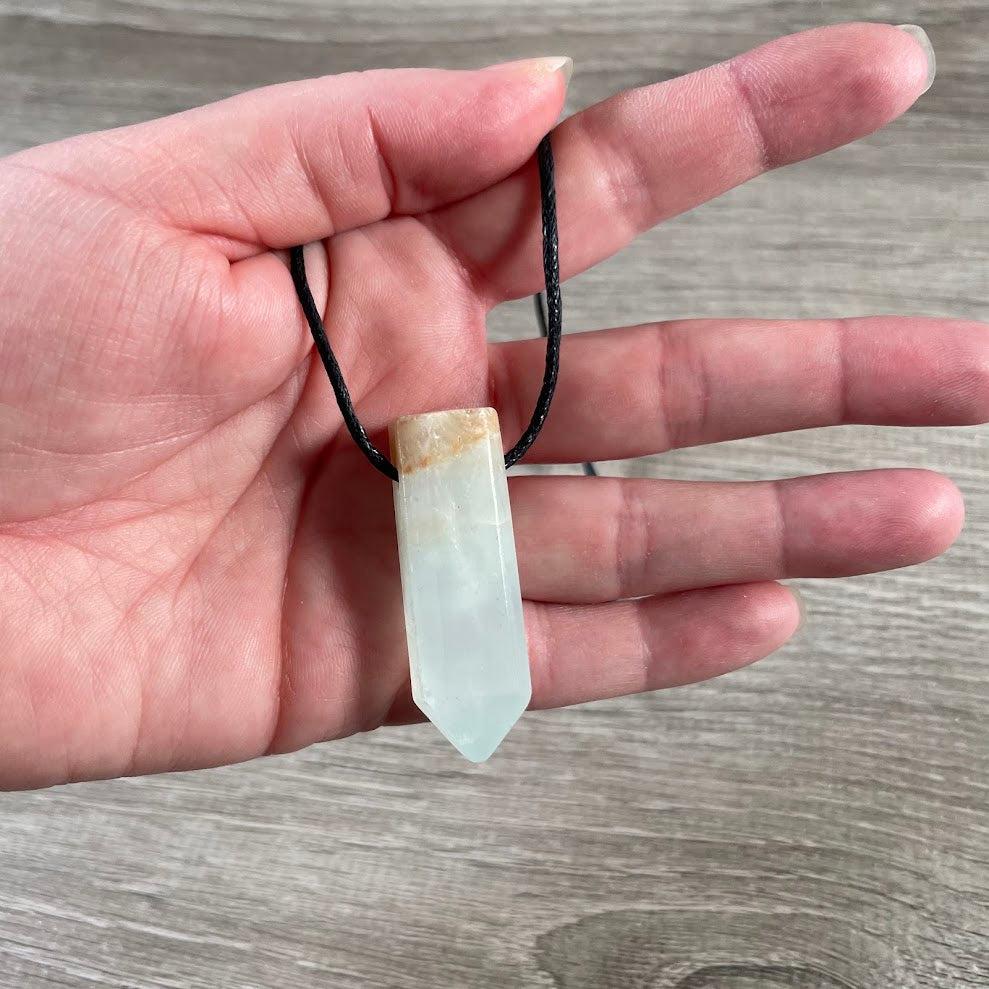 Unisex Caribbean Calcite gemstone necklace with natural stone variation