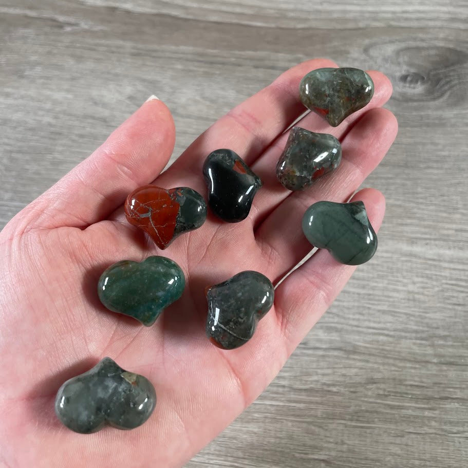 Valentine’s Day crystal gifts of african bloodstone pocket shaped hearts