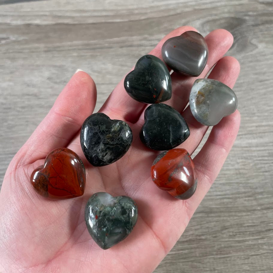 Wholesale African Bloodstone puffy gemstone heart polished 1-inch crystal pocket stone