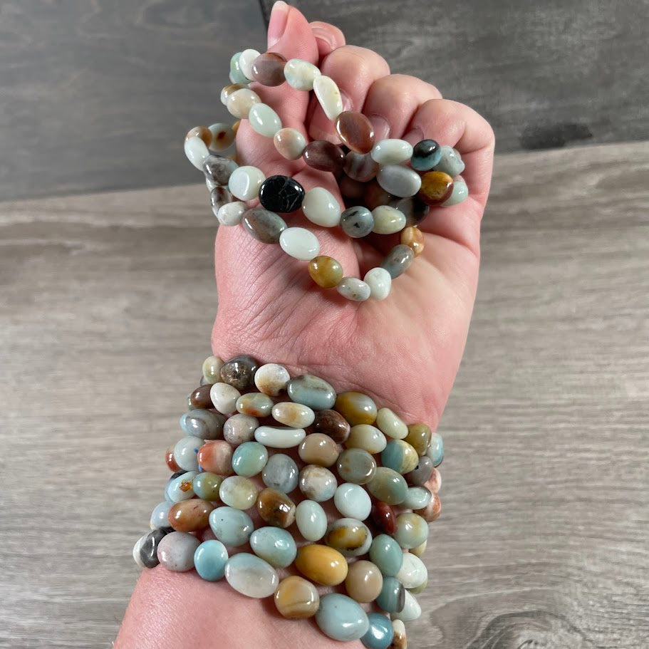 amazonite natural crystal stone bracelet with polished gemstone nuggets