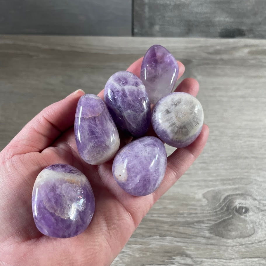 Polished crystal palm stone amethyst wholesale