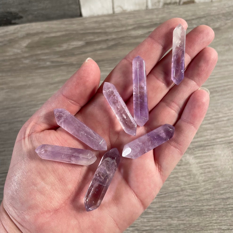 Brazilian hand cut amethyst small double terminated wands