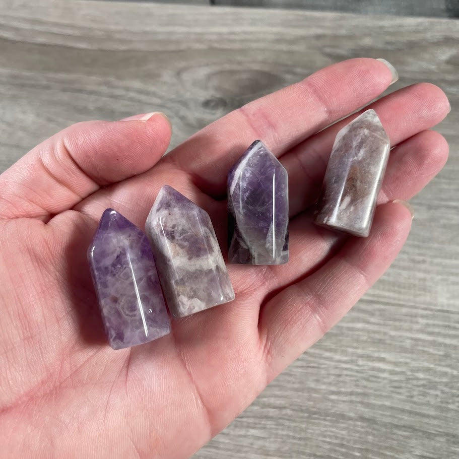 Wholesale amethyst small crystal towers assorted carved gemstone obelisks