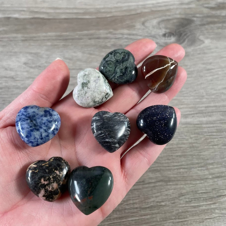 assorted crystal heart small polished gemstone carving for bulk wholesale crystal shops