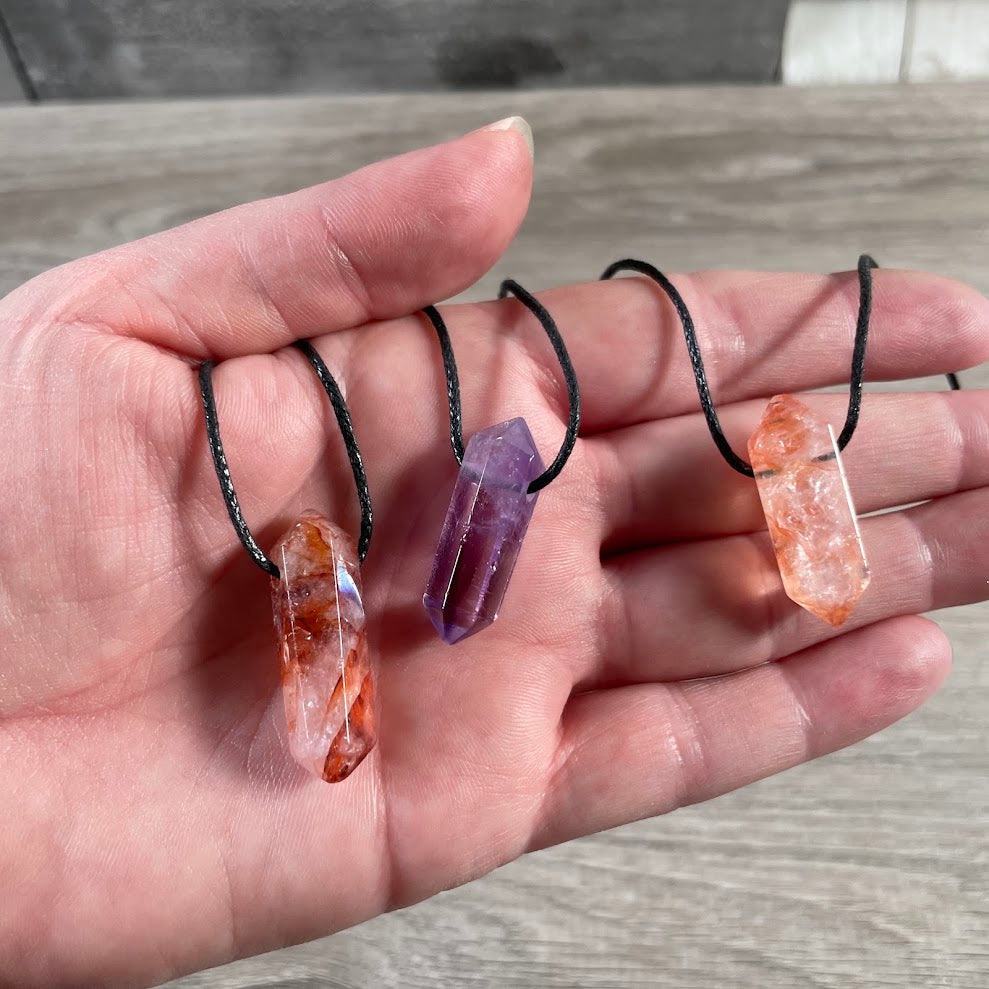 adjustable unisex natural gemstone crystal pendant necklace without metal hardware