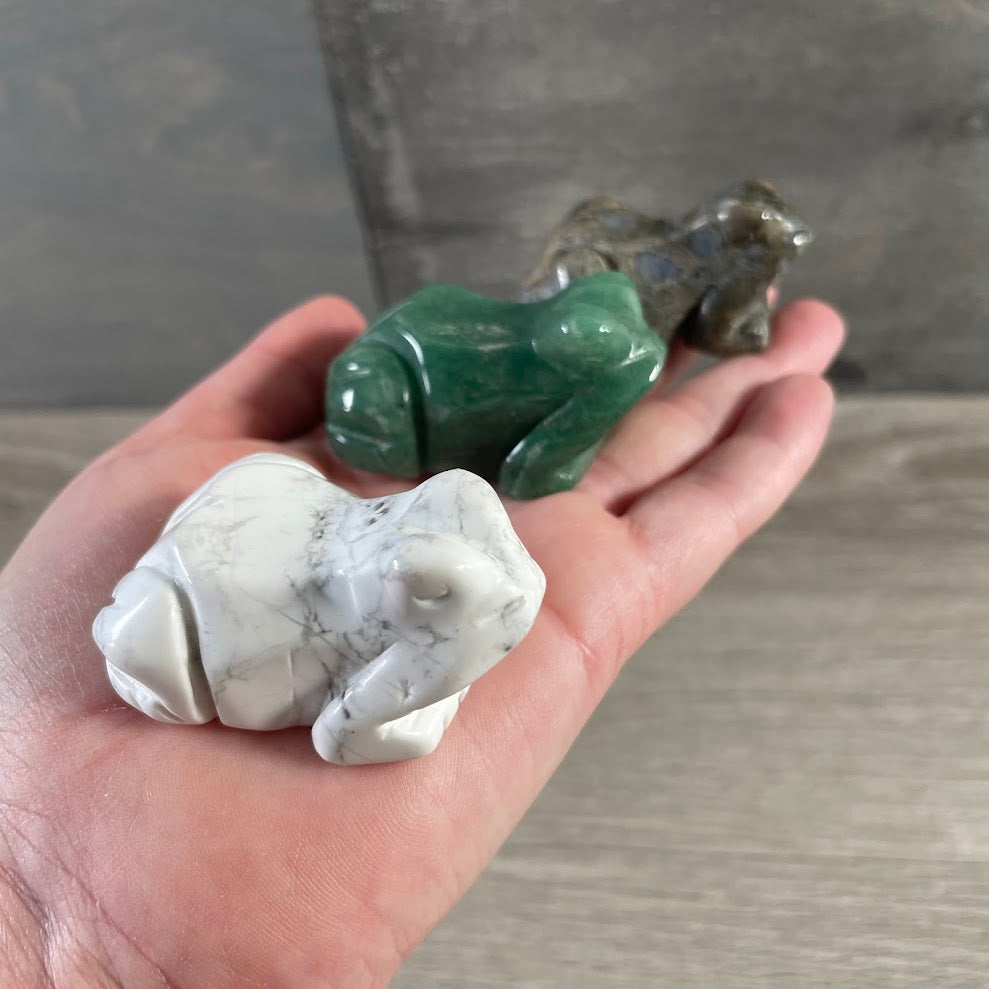 Bulk assorted carved gemstone frogs for gift stores, boutiques, and metaphysical retailers