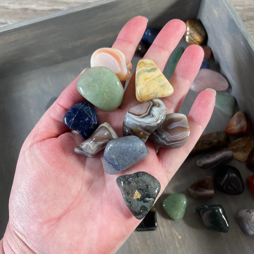 Assorted tumbled stones for crystal bins and grab bags