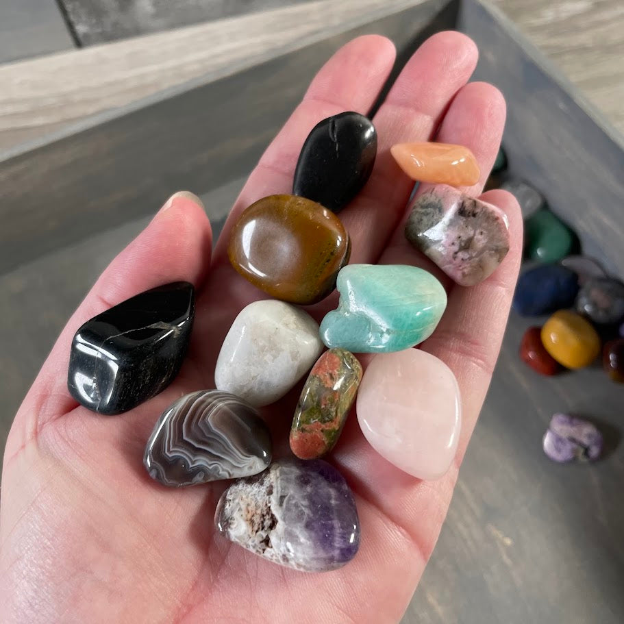 Colorful assorted polished stones sold as a bulk 1 lb gemstone crystal mix