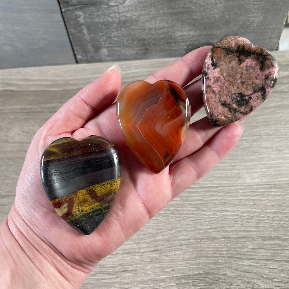 assorted Heart shaped gemstone worry stone for wholesale crystal shops