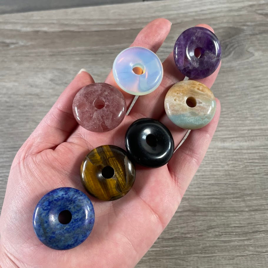 assorted 30mm donut pi stone large hole beads rock shop supply