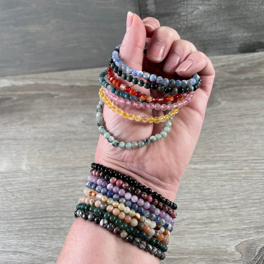 assorted 4mm gemstone bead bracelet polished crystal jewelry for gift shops crystal shops and boutiques