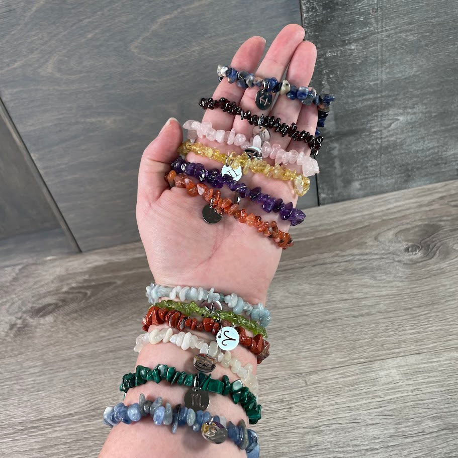 Twelve zodiac sign gemstone bracelets with stainless steel
