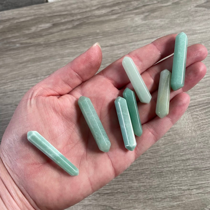Small handmade aventurine gemstone points from Brazil with double terminated polished crystal points.