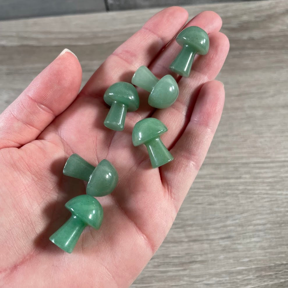 Aventurine crystal mushroom figurine for cottagecore décor and gift shops