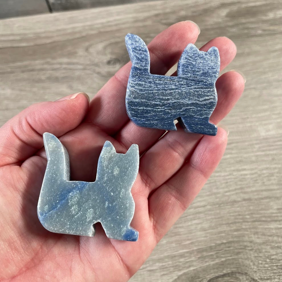 Blue quartz crystal cat carving for wholesale crystal shops and gift stores
