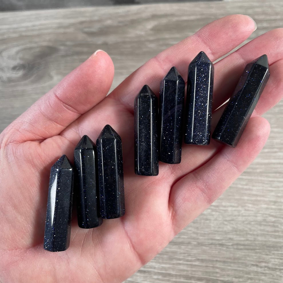 Small polished blue goldstone crystal points wholesale jewelry supplies
