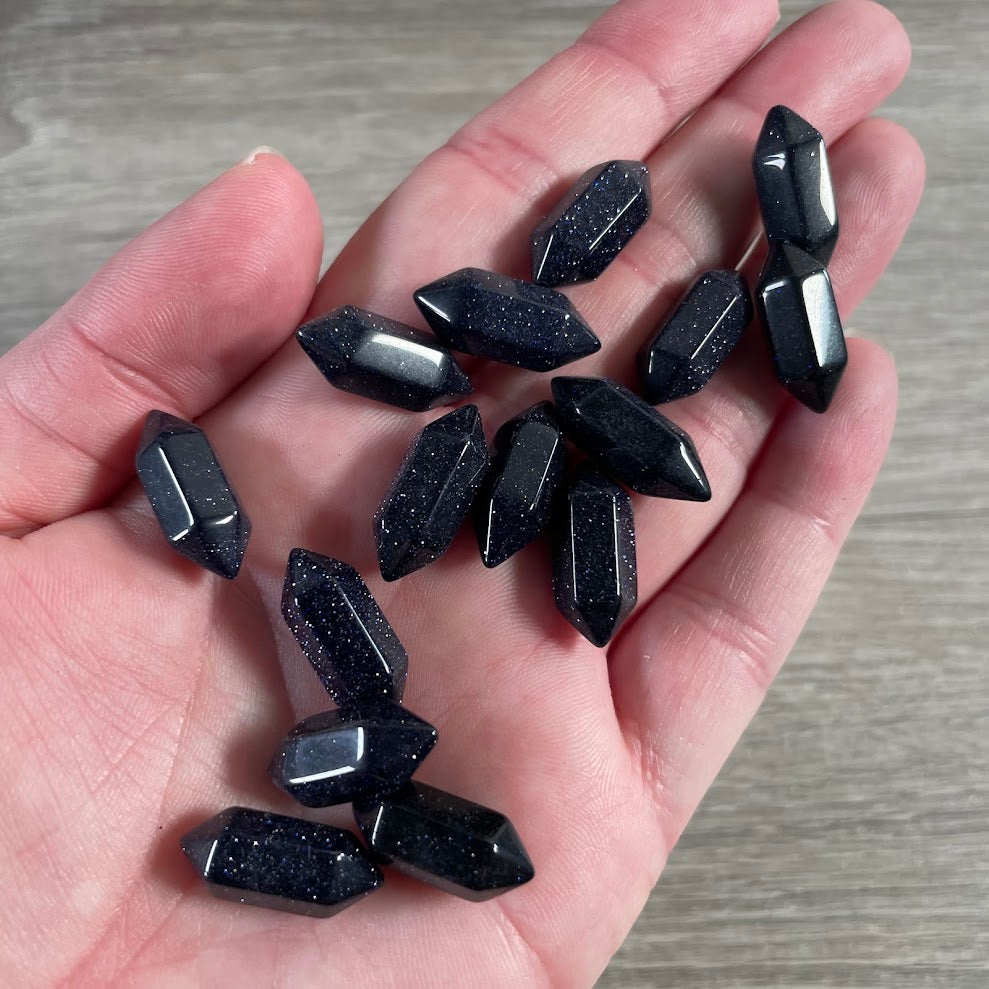 Polished double blue goldstone terminated stones wholesale