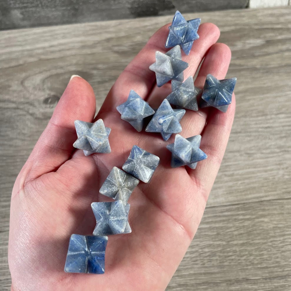 Blue quartz Brazilian crystal Merkaba stars made from colorful natural gemstones