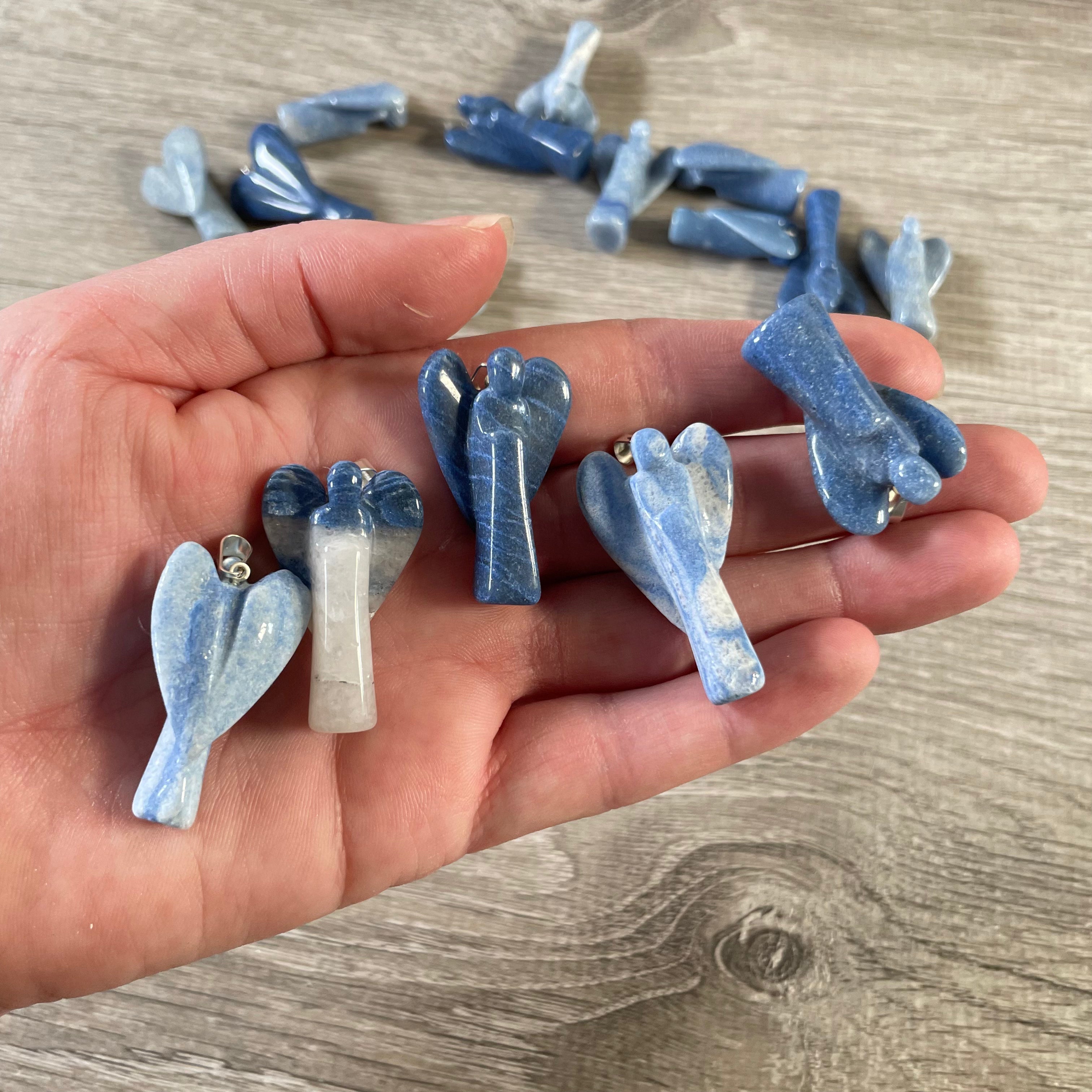 blue quartz natural gemstone angel necklaces crystal pendant jewelry bulk lot