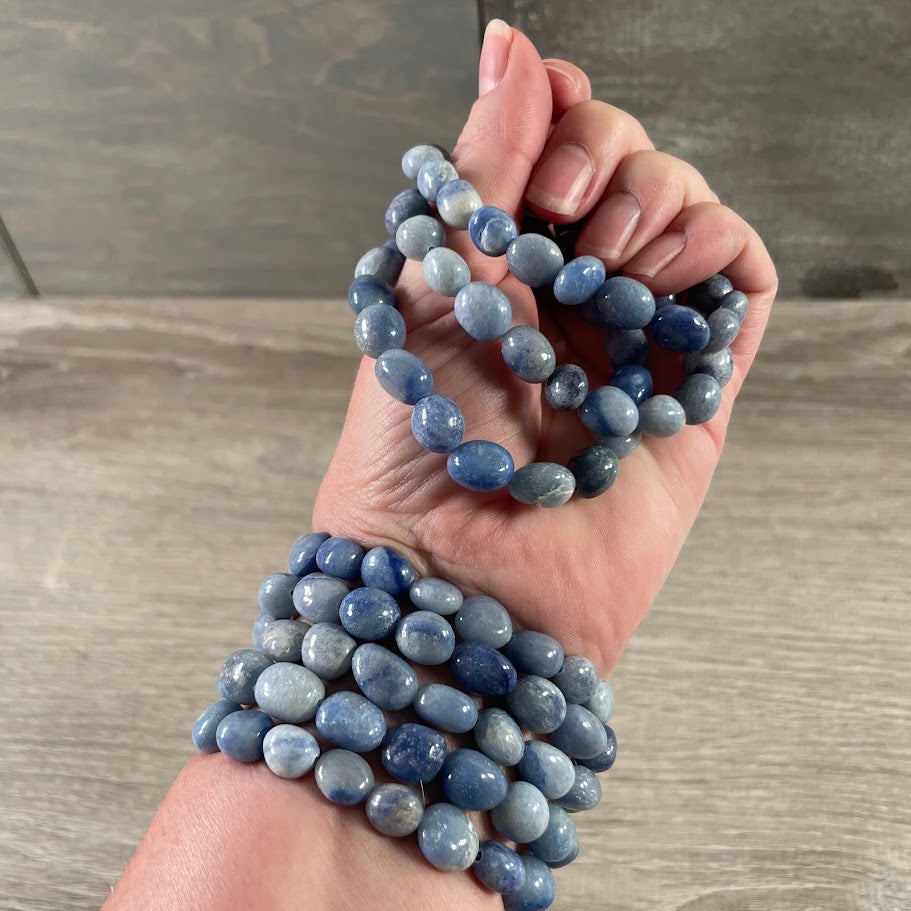 Blue quartz crystal nugget bracelet with natural gemstone variations