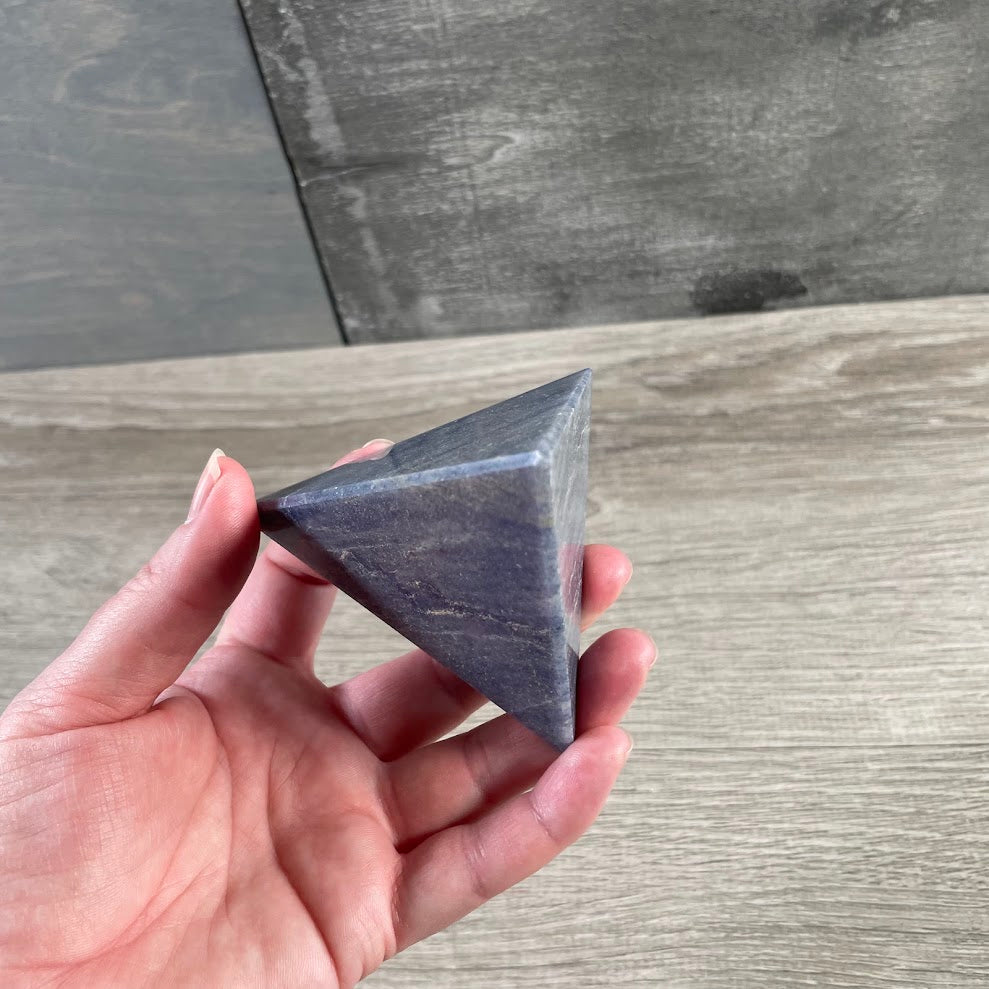 blue quartz polished gemstone tetrahedron crystal for metaphysical and spiritual shops